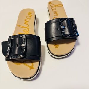 Sam Edelman Black Slide Sandals with Decorative Buckle